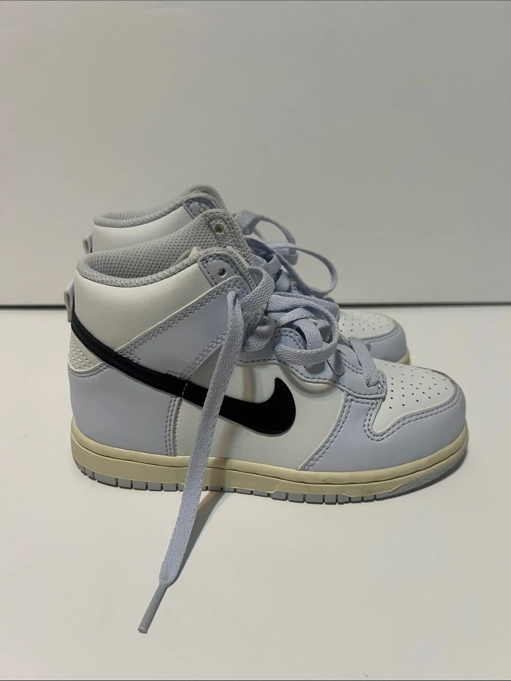 Nike Kids White and Black High-Top Sneakers with Light Gray Panels